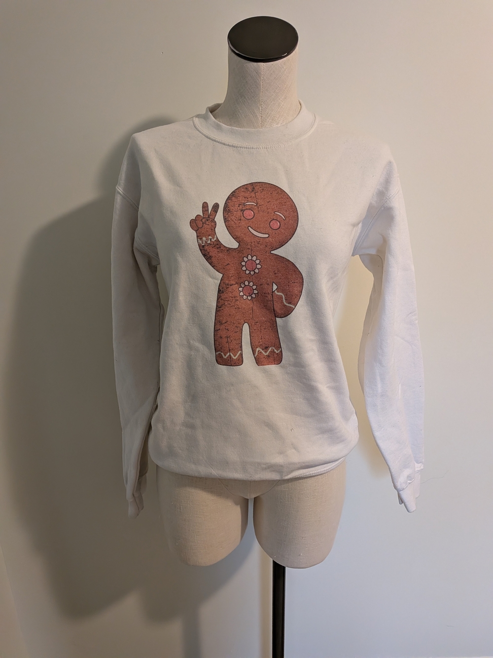 Gildan White Sweatshirt with Brown Gingerbread Graphic